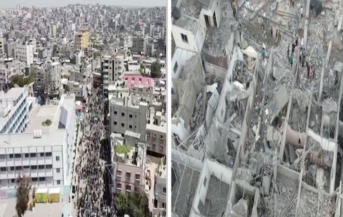 Hình ảnh tương phản đau lòng của Gaza trước và sau ngày nổ ra xung đột- Ảnh 1. Hình ảnh tương phản ở Dải Gaza trước và sau ngày bùng nổ xung đột Israel và Hamas - Ảnh cắt từ clip của Reuters