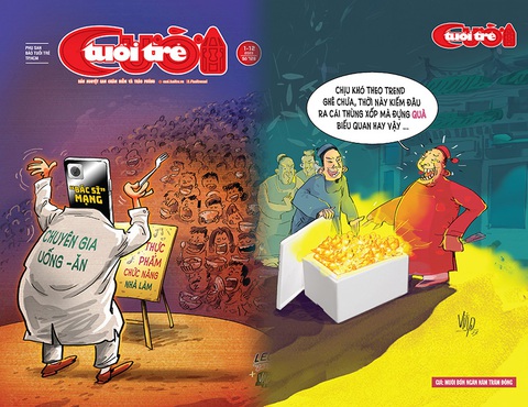 Tuổi Trẻ Cười số 1-12-2023: Thùng xốp vào truyện tiếu lâm- Ảnh 1. Biếm họa bìa 1 và bìa 4 Tuổi Trẻ Cười 1-12-2023