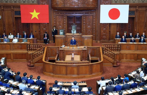 Chủ tịch nước: Quan hệ Việt Nam - Nhật Bản là lương duyên trời định- Ảnh 1. Chủ tịch nước Võ Văn Thưởng trước Quốc hội Nhật Bản ngày 29-11 - Ảnh: TTXVN