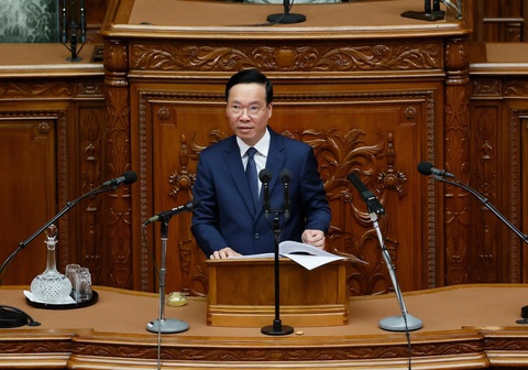 Chủ tịch nước: Quan hệ Việt Nam - Nhật Bản là lương duyên trời định- Ảnh 3. Chủ tịch nước Võ Văn Thưởng truyền thông điệp đến các nghị sĩ, chính khách và nhân dân Nhật Bản - Ảnh: TTXVN