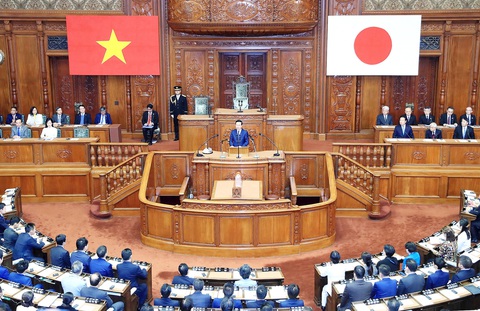Việt Nam - Nhật Bản là 'lương duyên trời định'- Ảnh 1. Chủ tịch nước Võ Văn Thưởng phát biểu trước Quốc hội Nhật Bản - Ảnh: TTXVN