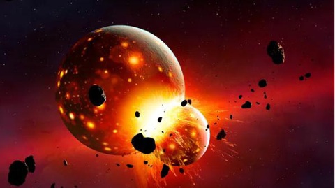 Trái đất khi hình thành bị một tiền hành tinh tên là Theia tấn công - Ảnh: Space.com Trái đất khi hình thành bị một tiền hành tinh tên là Theia tấn công - Ảnh: Space.com