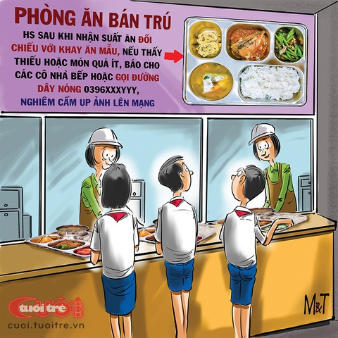 Quy định lạ ở phòng ăn bán trú - Ảnh 1. Quy định lạ ở phòng ăn bán trú - Tranh: Đỗ Minh Tuấn