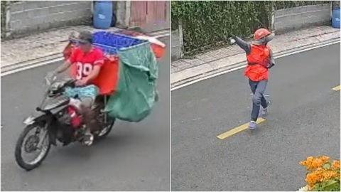 Bắt kẻ trộm xe máy lẫn hàng hóa của nam shipper ở Củ Chi- Ảnh 1. Camera ghi lại hình ảnh người đàn ông chạy xe máy (chở theo hàng) của anh P. rời đi, sau đó anh P. chạy bộ đuổi theo hô hoán - Ảnh cắt từ video do camera ghi lại