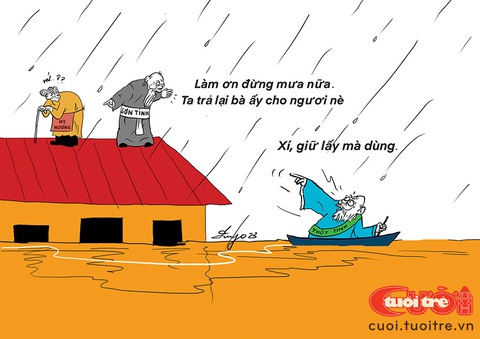 Cuộc chiến Sơn Tinh - Thủy Tinh khi về già - Ảnh 1. Cuộc chiến Sơn Tinh - Thủy Tinh khi về già - Tranh: Hùng Dingo