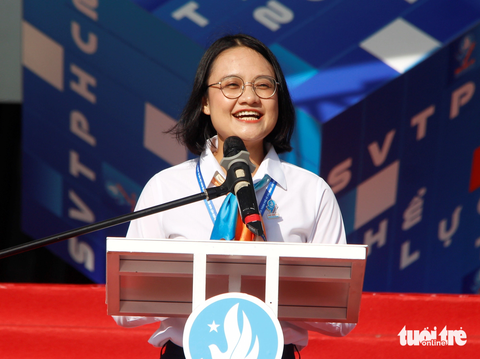 Đại hội lần VII Hội Sinh viên Việt Nam TP.HCM: Chủ động đồng hành, dẫn dắt sinh viên - Ảnh 3. Chủ tịch Hội Sinh viên Việt Nam TP.HCM, Phó bí thư Thành Đoàn TP.HCM Trần Thu Hà - Ảnh: CÔNG TRIỆU