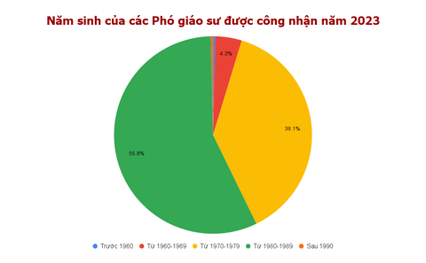 Bức tranh tân giáo sư, phó giáo sư năm 2023: Ngành kinh tế áp đảo - Ảnh 4. Năm sinh của các tân phó giáo sư - Đồ họa: TRỌNG NHÂN