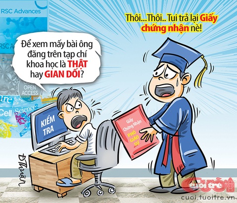 Tân phó giáo sư thiếu tự tin - Ảnh 1. Tân phó giáo sư không đủ tự tin nhận giấy chứng nhận - Tranh: Đức Thuận