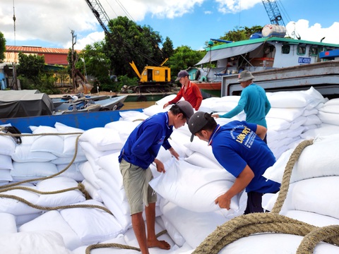 Công nhân đóng thùng container gạo xuất khẩu tại cảng Mỹ Thới (An Giang) - Ảnh: BỬU ĐẤU Công nhân đóng thùng container gạo xuất khẩu tại cảng Mỹ Thới (An Giang) - Ảnh: BỬU ĐẤU