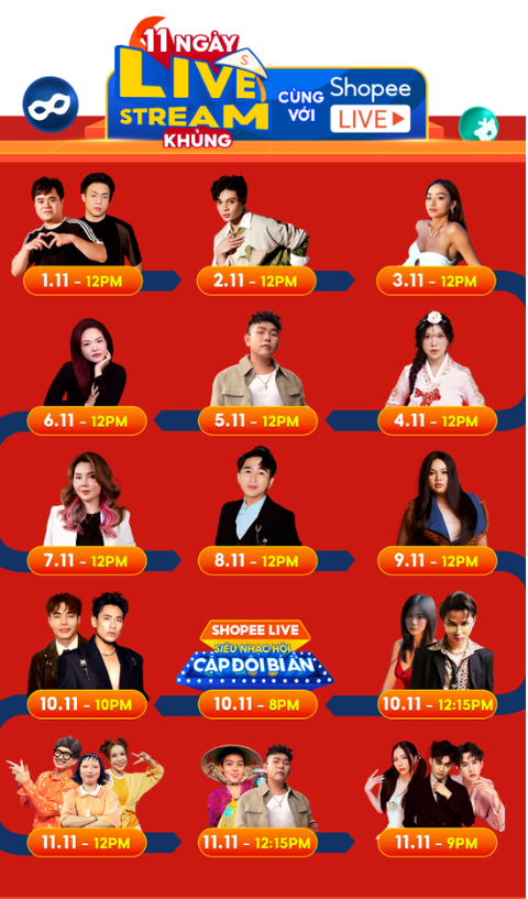 Tăng trưởng ấn tượng với Shopee Live, Shopee tiếp tục tung ưu đãi qua chuỗi livestream 11 ngày - Ảnh 2. Chuỗi livestream 11 ngày mang đến cho người dùng vô vàn khoảnh khắc giải trí cùng cơ hội săn được sản phẩm giảm 50% duy nhất trên Shopee Live