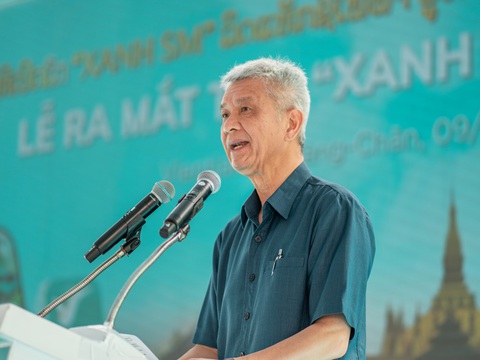 Bí thư Trung Ương Đảng, Bí thư Thành ủy kiêm Chủ tịch HĐND Tp. Vientiane phát biểu tại sự kiện ra mắt Xanh SM. Ảnh: Đ.H Bí thư Trung ương Đảng, Bí thư Thành ủy kiêm Chủ tịch HĐND TP Vientiane phát biểu tại sự kiện ra mắt Xanh SM - Ảnh: Đ.H
