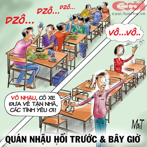 Quán nhậu hết thời dzô dzô!- Ảnh 1. Quán nhậu hết thời dzô dzô! - Tranh: Đỗ Minh Tuấn