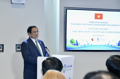 Ngân hàng Standard Chartered và đối tác hỗ trợ Việt Nam giảm điện than- Ảnh 1. Thủ tướng Phạm Minh Chính chia sẻ tại sự kiện huy động tài chính thực hiện cam kết của Việt Nam - Ảnh: N.AN