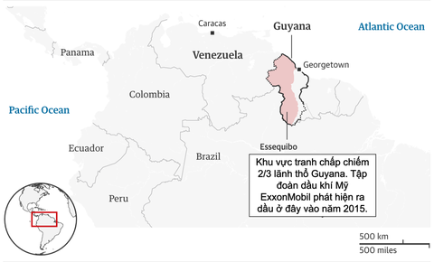 Sơ đồ Essequibo, nơi Venezuela và Guyana đang tranh chấp - Ảnh: GUARDIAN - Việt hóa: MINH KHÔI Sơ đồ Essequibo, nơi Venezuela và Guyana đang tranh chấp - Ảnh: GUARDIAN - Việt hóa: MINH KHÔI