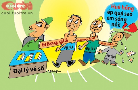 Vé số lãi kỷ lục: Ai cũng có 'hoa hồng'- Ảnh 2. Người bán vé số dạo ở cuối "chuỗi hoa hồng" - Tranh: Anh Dũng
