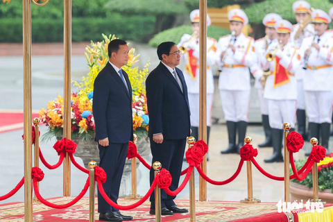 Thủ tướng Hun Manet tái ngộ Thủ tướng Phạm Minh Chính tại Hà Nội- Ảnh 2. Đây là chuyến thăm chính thức Việt Nam đầu tiên của Thủ tướng Campuchia Hun Manet trên cương vị mới - Ảnh: NGUYỄN KHÁNH