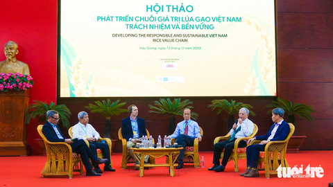 Cần phát triển giống lúa chất lượng và thương hiệu gạo chung của Việt Nam- Ảnh 1. Các chuyên gia, nhà nghiên cứu trong và ngoài nước chia sẻ giải pháp phát triển chuỗi giá trị lúa gạo Việt Nam - Ảnh: CHÍ CÔNG