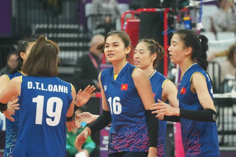 Bóng chuyền nữ Việt Nam thi đấu kiên cường ngày ra quân Giải CLB thế giới- Ảnh 1. Các VĐV bóng chuyền nữ Việt Nam đã thi đấu kiên cường trước đối thủ mạnh - Ảnh: BCVN