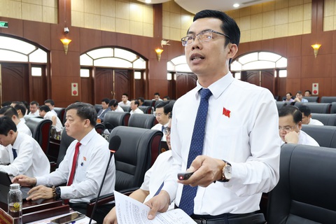Đà Nẵng ưu tiên đầu tư các dự án chống ngập- Ảnh 4. Đại biểu Dũng trình bày những ý kiến về các giải pháp thoát nước đô thị Đà Nẵng - Ảnh: LÊ TRUNG
