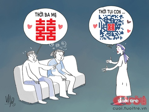 Đám cưới xưa và nay- Ảnh 1. Đám cưới xưa và nay - Tranh biếm họa của Viiip