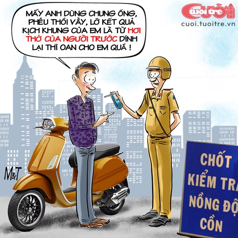 Dư âm... nồng độ cồn- Ảnh 1. Dư âm... nồng độ cồn - Tranh: Đỗ Minh Tuấn