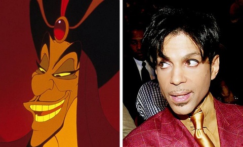 20 nhân vật hoạt hình giống người thật đáng kinh ngạc- Ảnh 6. Nhân vật Jafar trong phim Aladdin và ca sĩ Prince.
