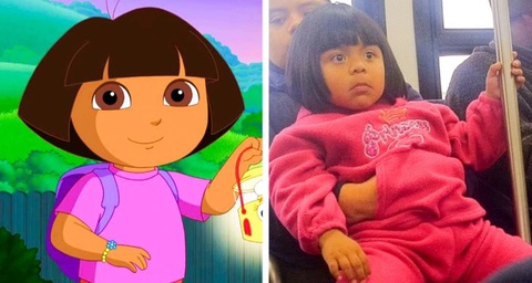 20 nhân vật hoạt hình giống người thật đáng kinh ngạc- Ảnh 10. Nhân vật Dora Márquez trong phim Dora The Explorer và người dùng có tên geminimaster trên reddit.