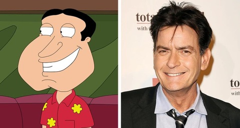 20 nhân vật hoạt hình giống người thật đáng kinh ngạc- Ảnh 15. Nhân vật Glenn Quagmire trong phim Family Guy và diễn viên/nhà sản xuất phim Charlie Sheen.