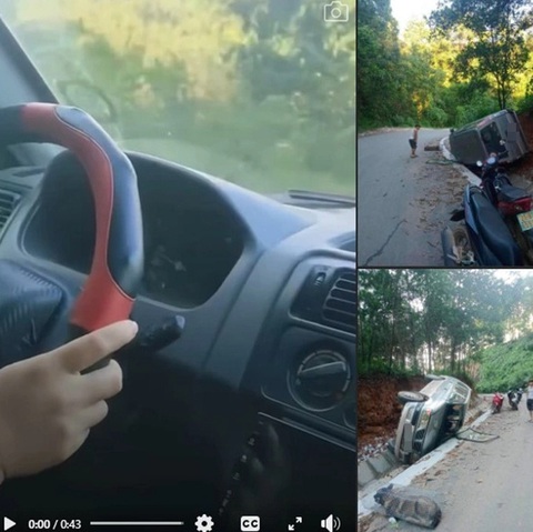 Dạy vợ tập lái xe khi đổ đèo cùng con nhỏ, người chồng gây tranh cãi- Ảnh 1. Video được chia sẻ cùng ảnh hiện trường - Ảnh chụp màn hình