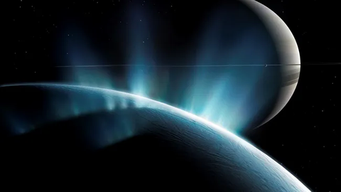 Minh họa các mạch nước phun của mặt trăng Enceladus phun ra vật liệu Ảnh: Getty Images Minh họa các mạch nước phun của mặt trăng Enceladus phun ra vật liệu - Ảnh: Getty Images