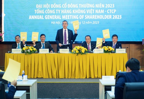 Vietnam Airlines đặt mục tiêu cân đối thu chi từ 2024- Ảnh 1. Đại hội đồng cổ đông thường niên năm 2023 của Vietnam Airlines diễn ra thành công sáng 16-12 - Ảnh: VNA