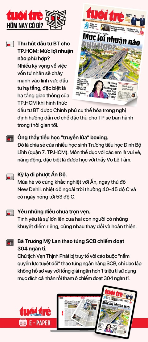 Tin tức sáng 16-12: TP.HCM yêu cầu ngưng đào đường, vỉa hè đón Tết dương lịch; Thưởng tết bao nhiêu?- Ảnh 3. Tin tức đáng chú ý trên Tuổi Trẻ nhật báo ngày 16-12. Để đọc Tuổi Trẻ báo in phiên bản E-paper, mời bạn đăng ký Tuổi Trẻ Sao TẠI ĐÂY