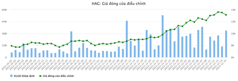 Bầu Đức còn vay bao nhiêu sau 10 năm cật lực trả nợ?- Ảnh 3. Biến động giá cổ phiếu HAG kể từ đầu tháng 10-2023 đến nay - Dữ liệu: Vietstockfinance