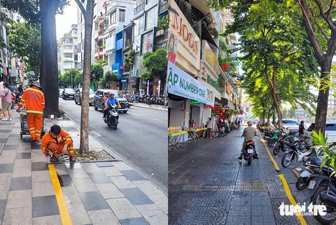Quận 1 kẻ vạch vỉa hè để người dân đậu xe máy tự quản- Ảnh 6. 3 tuyến đường ở phường Bến Thành được cơ quan chức năng tổ chức kẻ vạch sơn chia khu để xe máy miễn phí hồi tuần trước - Ảnh: Phòng quản lý đô thị quận 1