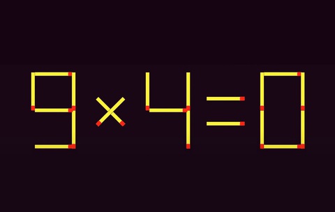 Thử tài IQ: Di chuyển hai que diêm để 9x4=0 thành phép tính đúng- Ảnh 1. Thử tài IQ: Di chuyển hai que diêm để 9x4=0 thành phép tính đúng- Ảnh 1.