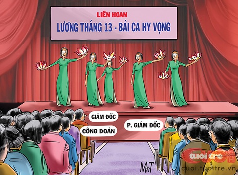 Nhân viên gợi ý khéo lãnh đạo về lương tháng 13 - Tranh: Đỗ Minh Tuấn 