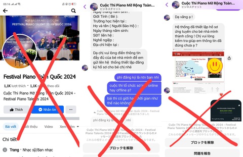 Qua Tuổi Trẻ Online, cuộc thi piano kêu gọi phụ huynh cảnh giác với những fanpage giả mạo- Ảnh 1. Những trang fanpage giả mạo