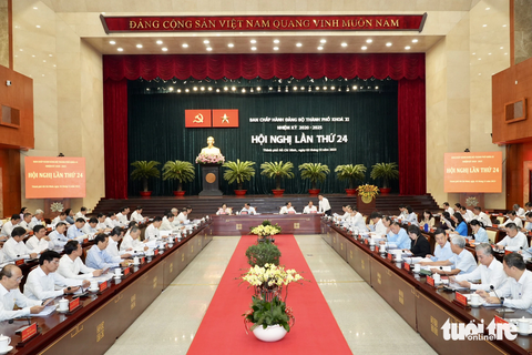 Vận dụng nghị quyết 98 hoàn thành xây dựng khu đô thị Thủ Thiêm- Ảnh 1. Hội nghị Thành ủy lần thứ 24 diễn ra trong 1 ngày - Ảnh: HỮU HẠNH