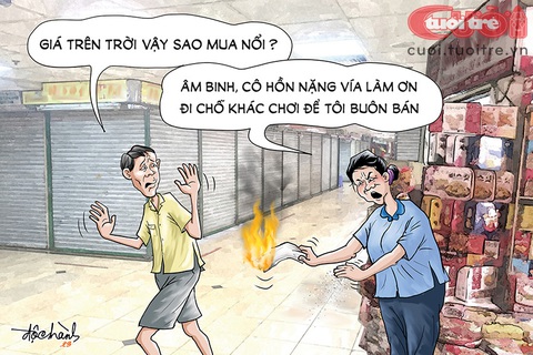 Chợ truyền thống ế nhưng vẫn chảnh- Ảnh 1. Chợ truyền thống ế nhưng vẫn chảnh - Tranh: Độc Hành