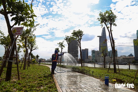Hướng dương bờ Thủ Thiêm ven sông Sài Gòn bắt đầu bung nở- Ảnh 6. Công viên ven sông đã hình thành thay thế lau sậy - Ảnh: LÊ PHAN