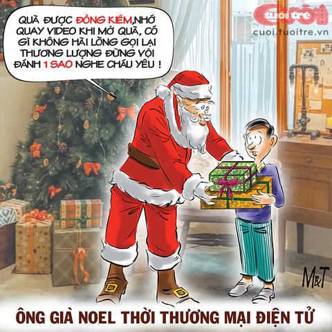 Ông già Noel tặng quà có 'đồng kiểm'- Ảnh 1. Ông già Noel tặng quà có "đồng kiểm" - Tranh: Đỗ Minh Tuấn