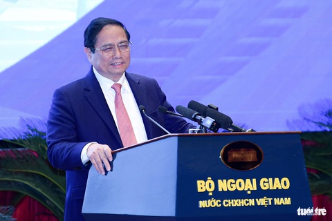 Thủ tướng Phạm Minh Chính khẳng định 6 thành tựu nổi bật của ngoại giao kinh tế Việt Nam- Ảnh 4. Thủ tướng Phạm Minh Chính đã nêu 6 cái được, 5 hạn chế và đề ra các nhiệm vụ cho ngoại giao kinh tế trong thời gian tới - Ảnh: NAM TRẦN