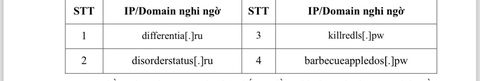 Hàng chục website của các cơ quan nhà nước bị cài cắm tệp tin độc hại- Ảnh 2. Danh sách top 4 IP/Domain nghi ngờ độc hại - Ản: T.HÀ