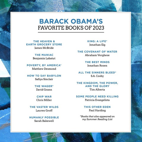 Danh mục sách yêu thích của cựu Tổng thống Mỹ Barack Obama trong năm 2023. Danh mục sách yêu thích của cựu tổng thống Mỹ Barack Obama trong năm 2023.
