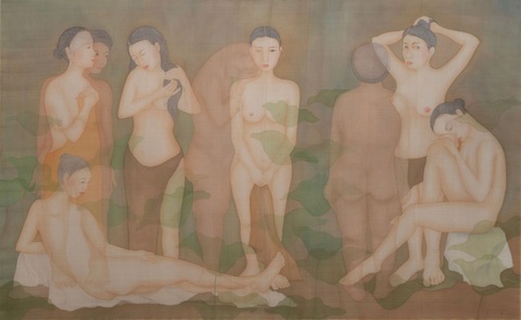 Lần đầu công bố bức tranh nude cực lớn của họa sĩ Nguyễn Thị Châu Giang- Ảnh 3. Triển lãm lần đầu công bố "Vẻ đẹp vĩnh cửu" - bức tranh lụa khổ lớn nhất của họa sĩ Nguyễn Thị Châu Giang với kích thước đến 2m, một thử thách dày công với người họa sĩ và cả người dệt lụa.