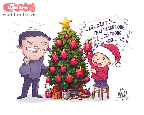 Lần đầu tiên trái thanh long có trong mùa Noel- Ảnh 1. Lần đầu tiên trái thanh long có trong mùa Noel - Tranh: Viiip