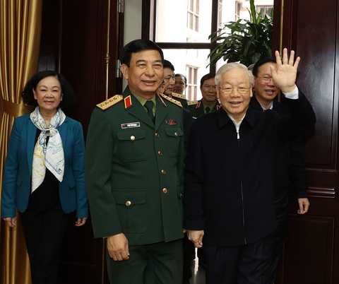 Tổng bí thư Nguyễn Phú Trọng dự Hội nghị Quân ủy Trung ương- Ảnh 1. Tổng bí thư Nguyễn Phú Trọng đến dự Hội nghị Quân ủy Trung ương lần thứ tám - Ảnh: TTXVN