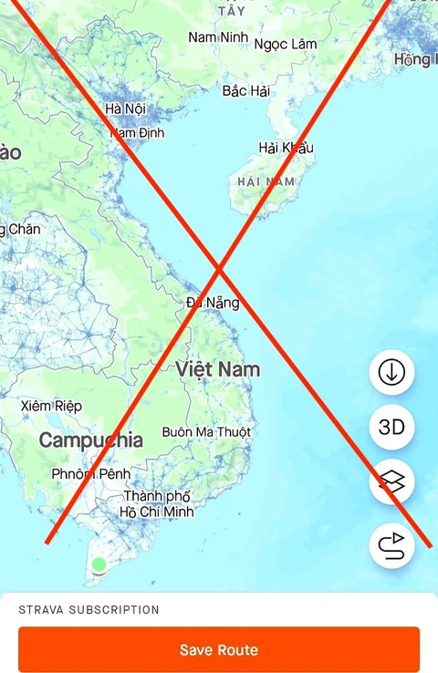 Bản đồ trong ứng dụng Strava không có quần đảo Hoàng Sa, Trường Sa- Ảnh 1. Ảnh chụp màn hình bản đồ số trên ứng dụng Strava không có 2 quần đảo Trường Sa và Hoàng Sa của Việt Nam - Ảnh do PV Tuổi Trẻ chụp khi đăng nhập ứng dụng sáng 25-12.
