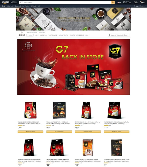Từ G7 đến G7 Gold - Hành trình sáng tạo thương hiệu toàn cầu của Trung Nguyên Legend- Ảnh 3. Sản phẩm G7 của Trung Nguyên Legend luôn nằm trong Top 20 các sản phẩm cà phê hòa tan bán chạy nhất trên Amazon, và được xem là thương hiệu cà phê hòa tan dẫn dắt thị trường châu Á tại Mỹ.