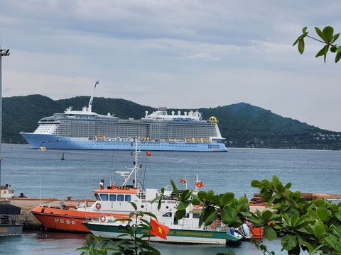 Cảng du lịch quốc tế Nha Trang xuống cấp nghiêm trọng, cần tạm dừng để sửa chữa- Ảnh 3. Các tàu khách du lịch quốc tế quá lớn không thể cập cảng, nên phải neo ngoài vịnh và trung chuyển khách bằng phương tiện thủy vào cảng Nha Trang - Ảnh: TRẦN HƯỚNG